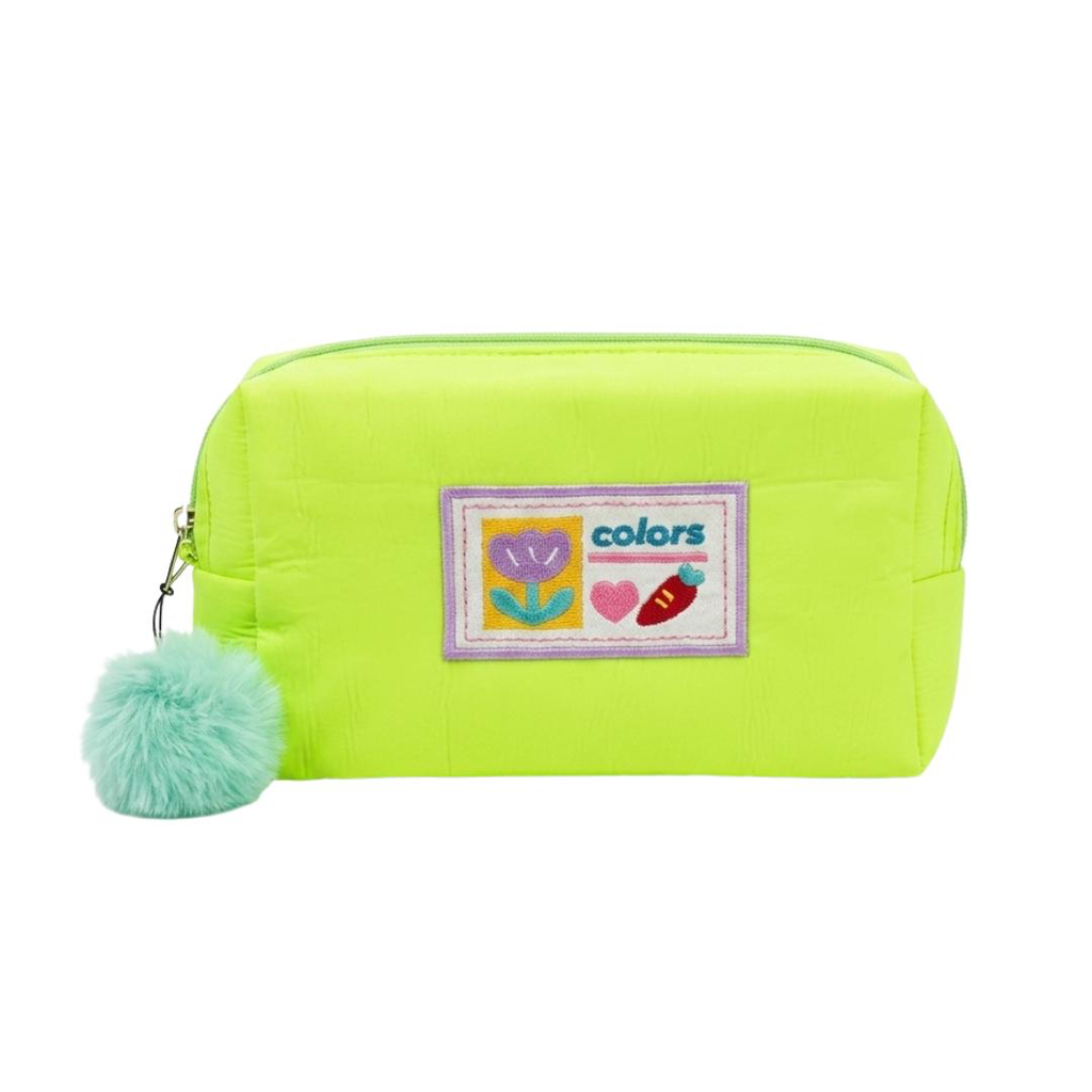 COSMETIQUERA COLORS FLUORESCENTE CON POMPÓN