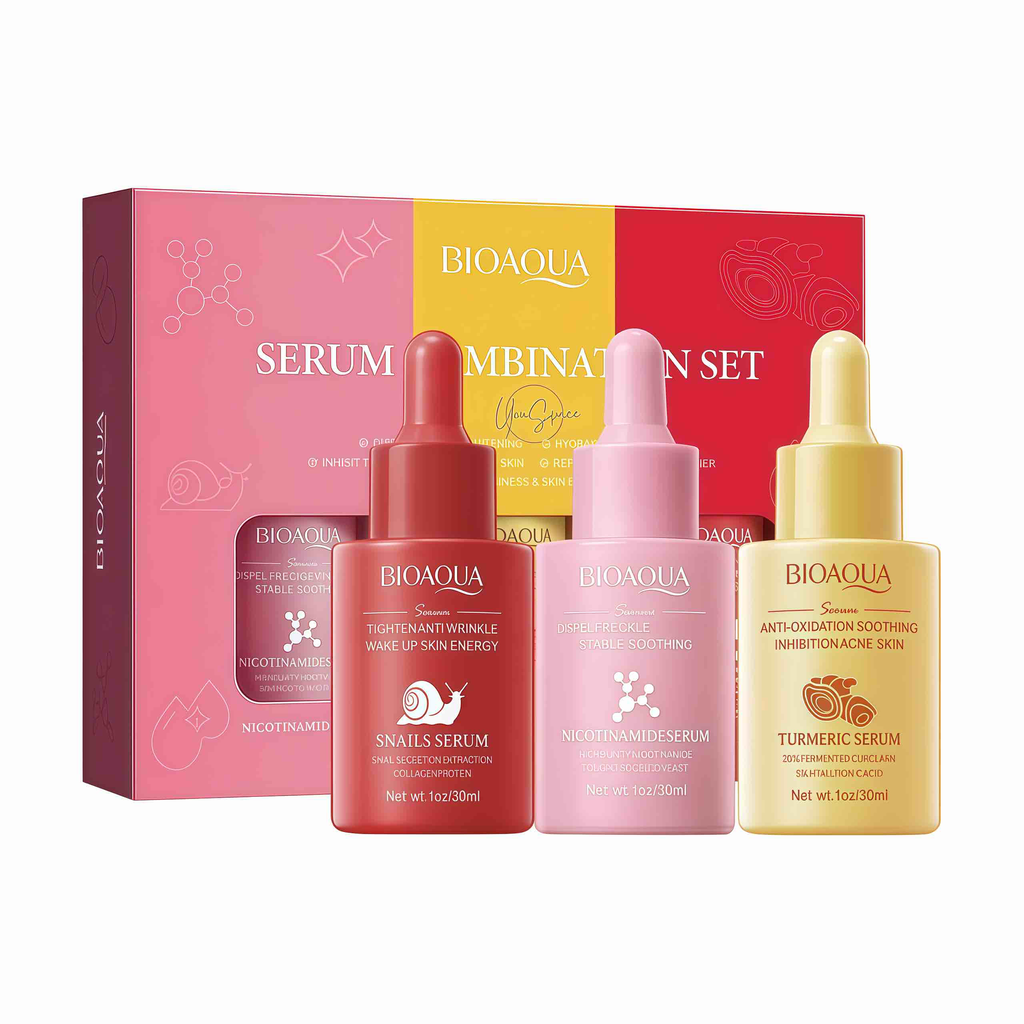 KIT DE SUEROS FACIALES CÚRCUMA, NICOTINAMIDA Y CARACOL BIOAQUA