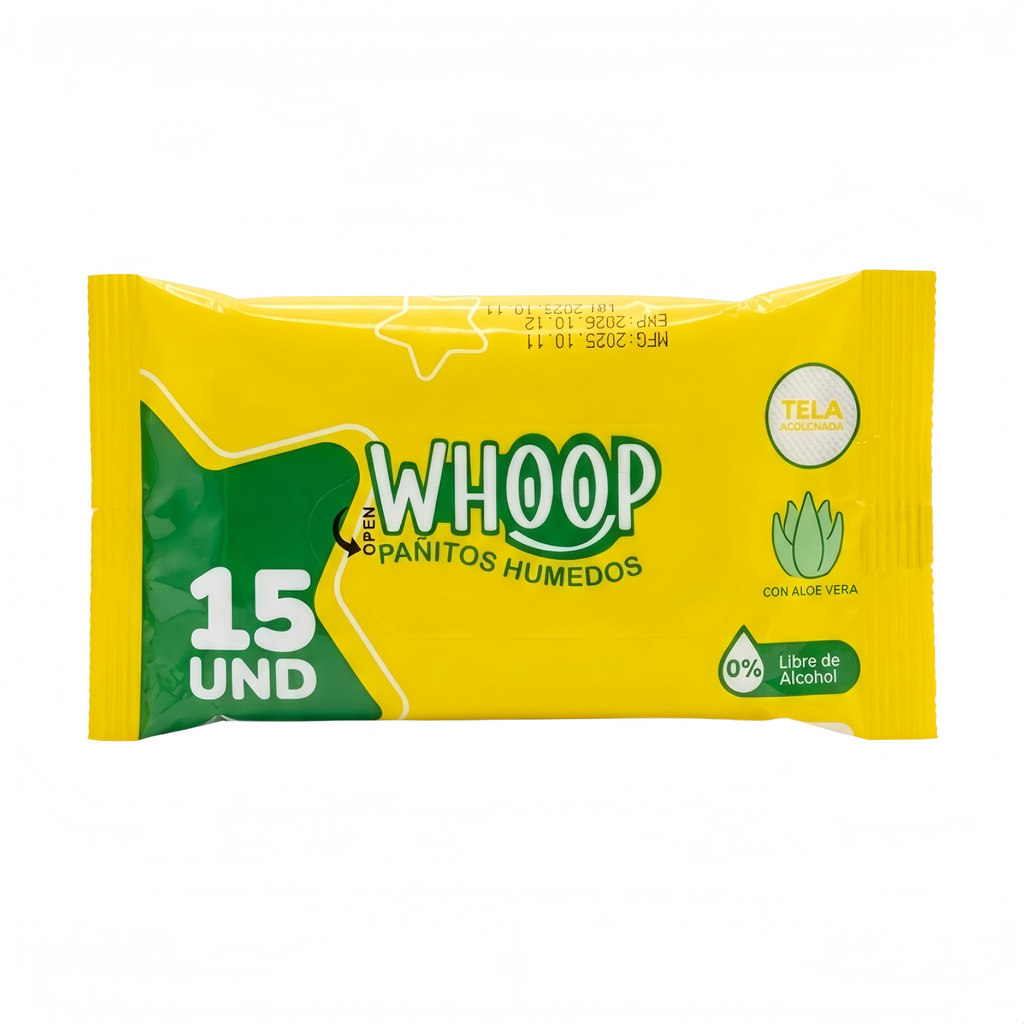 PAÑITOS HÚMEDOS CON ALOE VERA WHOOP X15 UNIDADES*