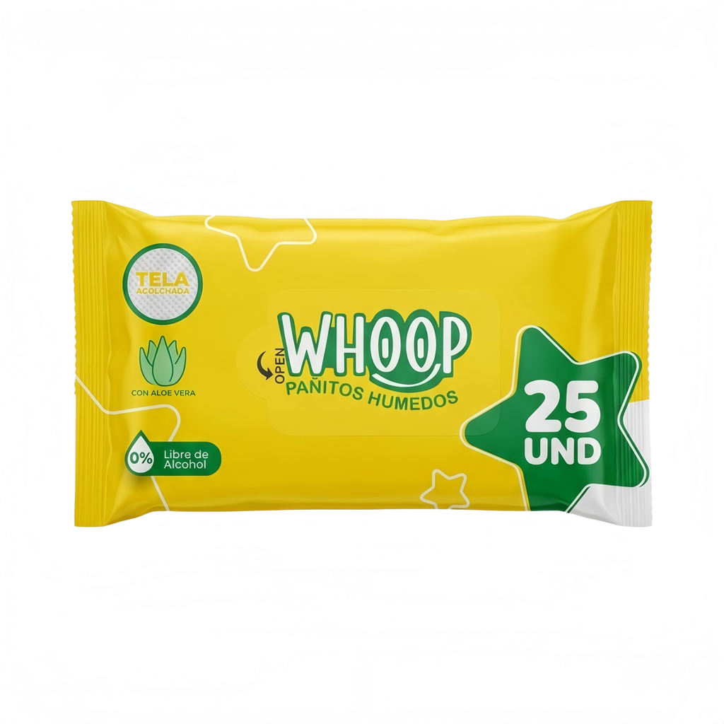 PAÑITOS HÚMEDOS CON ALOE VERA WHOOP X25 UNIDADES*
