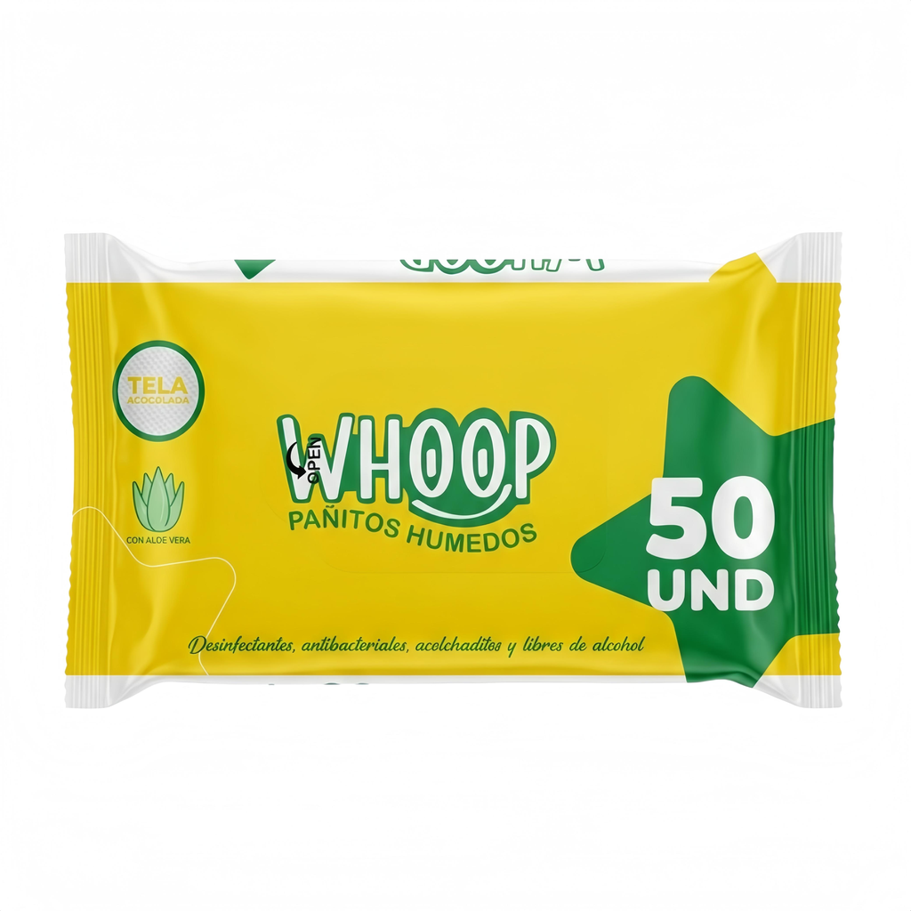 PAÑITOS HÚMEDOS CON ALOE VERA WHOOP X50 UNIDADES